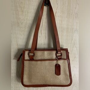 Etienne Aigner Handbag Beige Woven w Leather Trim Straw Top Handle Shoulder Bag